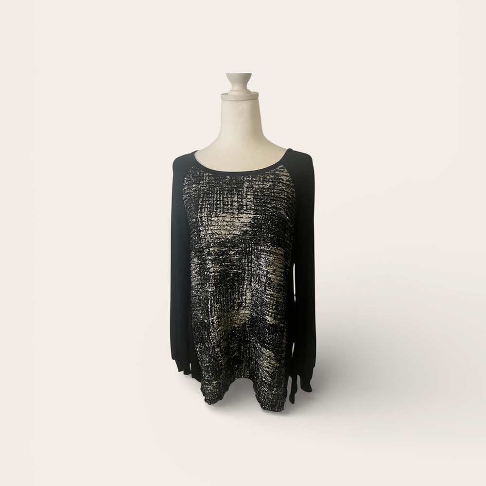 Karen Kane Black Metallic Textured Long Sleeve Top Size Small